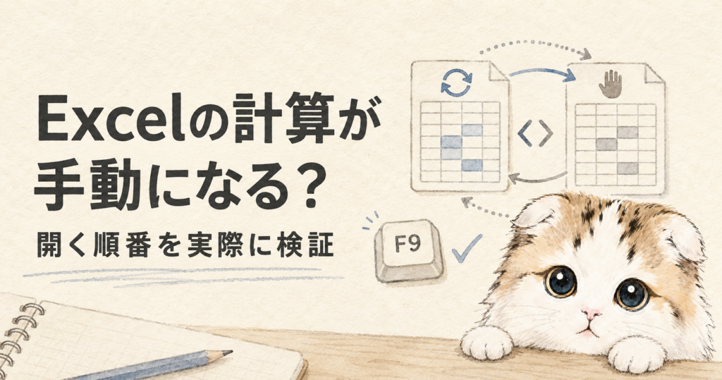 Excelの自動計算と手動計算を開く順番で検証する図