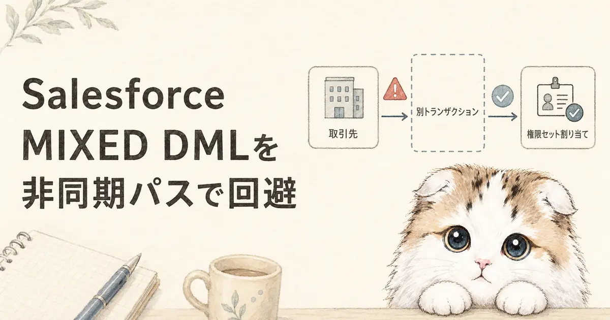 SalesforceのMixed DMLを非同期パスで回避するイメージ