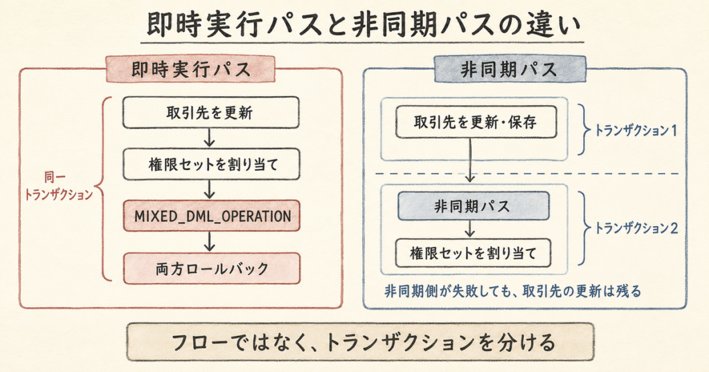 即時実行パスと非同期パスでトランザクションが分かれる仕組みの比較