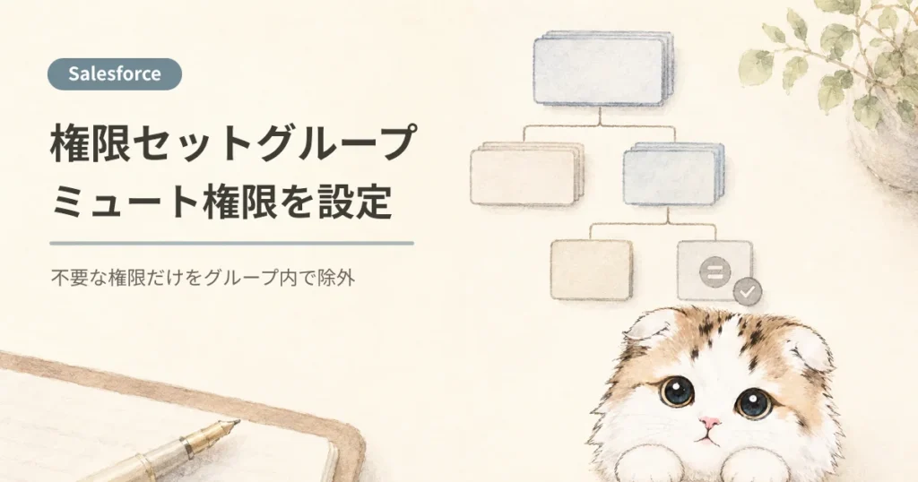 Salesforceで権限セットグループとミュート権限を設定するイメージ