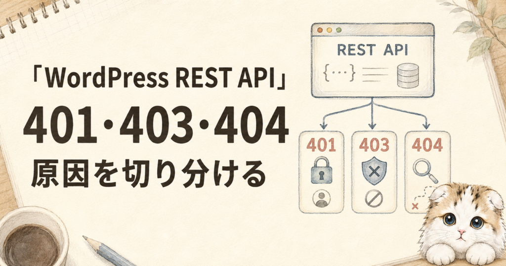 WordPress REST APIの401・403・404エラーを切り分けるイメージ