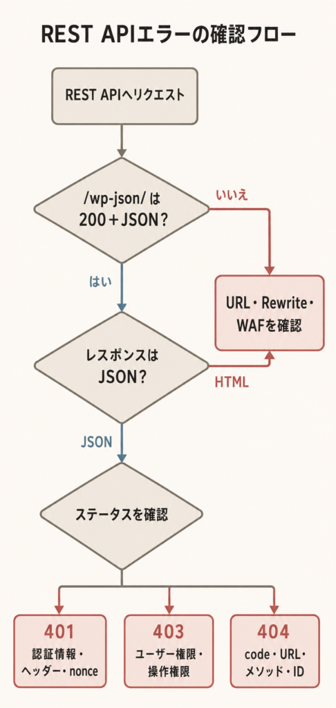 WordPress REST APIの401・403・404エラーを切り分ける確認フロー