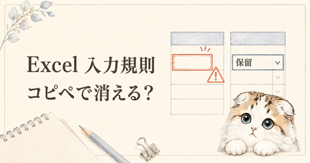 Excelの入力規則がコピー＆ペーストで消える問題を解説するイメージ