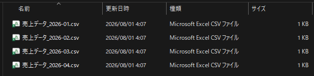 月次売上CSVフォルダーへ2026年4月分のファイルを追加した状態