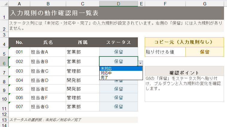 プルダウンは残っているが、選択肢にない「保留」が入った結果