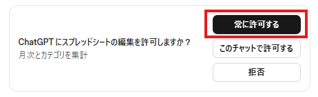 ChatGPTに編集許可をする確認画面