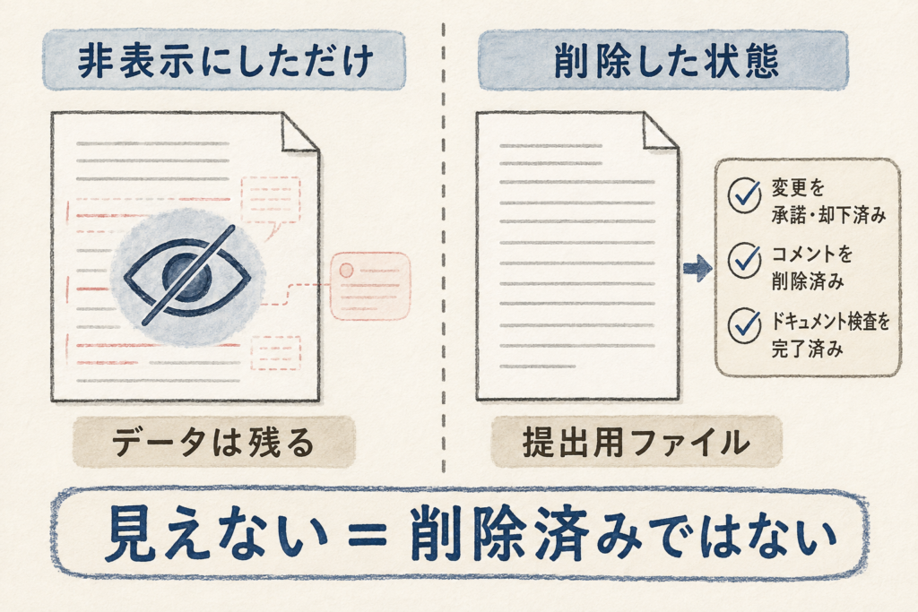 変更履歴を非表示にした状態と削除した状態の違い